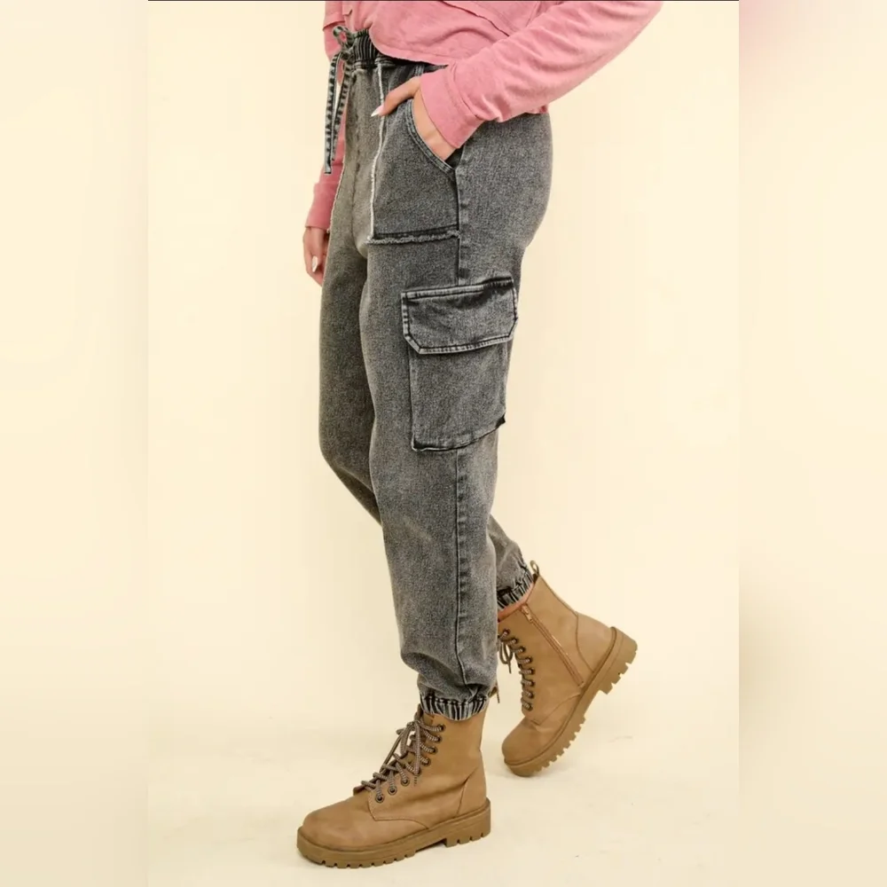 EUC, Very J Gray Washed Cargo Jogger Pants, Sz Small